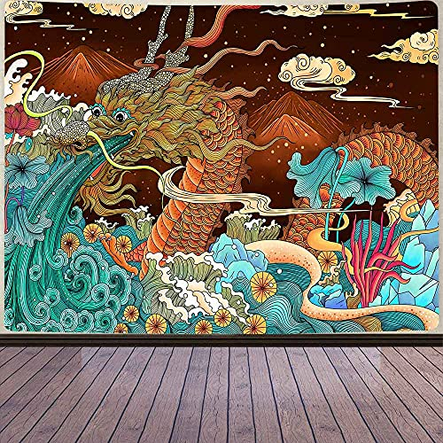 Aidatain Ukiyo-e GTLMAT188 Japanischer Drache Wandteppich Big Ocean Waves Psychedelic Unterwasserwelt Wandbehang Wandteppich Flanell Große Größe 203 x 152 cm Tapisserie für Schlafzimmer Wohnzimmer