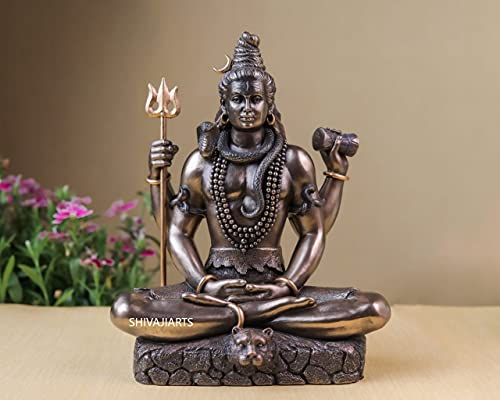 SHIVAJI ARTS Shiva Statue 21 cm Bonded Bronze Meditating Lord Shiva Idol, Shiv, Siva, Adiyogi. Hindu-Gott des Yoga, Tanzes, Kunst, Meditation, Zeit und Zerstörung