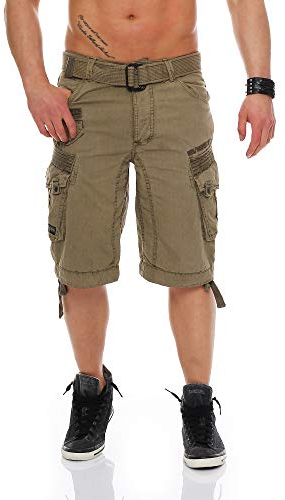 Geographical Norway Herren Cargo Shorts Panoramique Bermuda inkl. Gürtel, Mastic, Gr:XXL