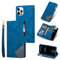 UEEBAI Wallet Case for iPhone 12 iPhone 12 Pro 6.1 inch, Vintage Premium PU Leather Cover Flip Case with Card Slots Magnetic Closure Zipper Pocket Kickstand Handbag with Hand Strap - Splice Blue
