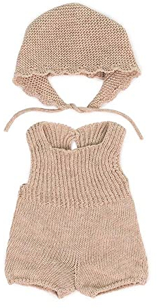 Miniland Strick-Kleiderset Dolls, aus recyceltem Material, für 38cm Puppen. Modell: Strampler und Mütze, 31688, beige