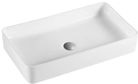Lavabo Sobre Encimera Cerámico | Blanco Brillo | Lavadero Baño Cerámico Sobremesa | Lavamanos Baño para Encimera Rectangular de 51cm x 35cm
