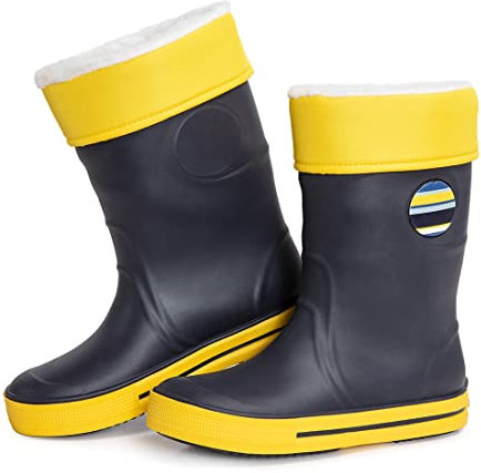 Stivali da Pioggia per Bambini, Wellington con Fodera Calda Rimovibile, Stivaletti per Bambini, Stivali Invernali, Dettagli Catarifrangenti 3M™ Scotchlite™, Fatti in Italia (28/29 - Blu/Giallo)