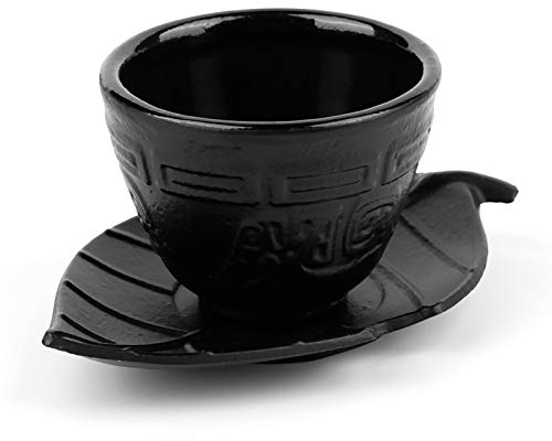 YUMILI Taza de Hierro de impresión - Taza de té de Hierro Fundido japonés de imitación Taza Retro Juego de té de Posavasos de Hierro, 100 ml Taza de té de Olla de Hierro