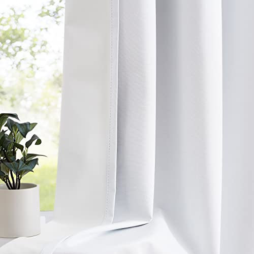 Linen Blackout Curtains Eyelet 54-inch Drop White Full Blackout Window Curtains for Girls Kids Bedroom Farmhouse Thermal Insulated Room Darkening Drapes with White Lining, 52 w x 2 Panels