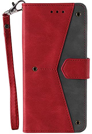 Miagon Niet Spleißen Schutzhülle für Xiaomi 12T,PU Leder Flip Brieftasche Klapphülle Case Cover Tasche mit Ständer Kartenfach Magnetisch,Rot