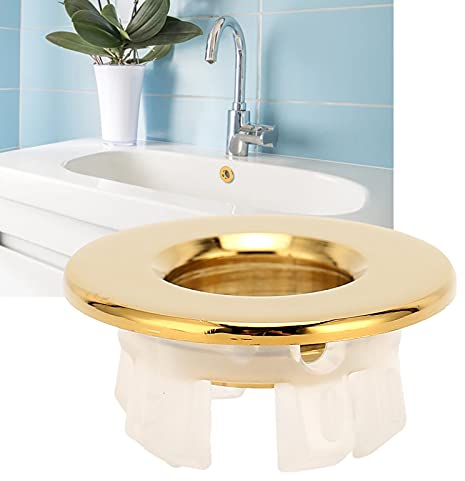 MOUMOUTEN Tappo lavandino Bagno, Foro per Lavello Circolare per Lavello in Ottone, Lavandino Bagno Lavello Coperchio Troppo Pieno Decorazione Scarico lavandino Bagno per Case, Centri Commerciali(Oro)