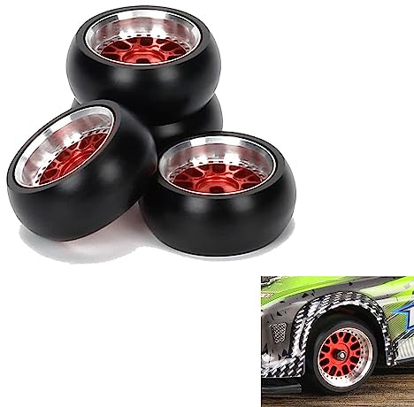 RCAWD 1/28 Drift Wheel/Tire Set for Wltoys/Mini-Z Red