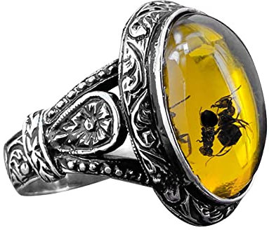 Ringpakete für Damen Vintage Große Oval Naturstein Ringe Herren Vintage Intarsien Gelb Rot Zirkon Ant Ringe Damen Eheringe Modekreativer, leichter, verstellbarer Persönlichkeitsring für (Yellow, 11)