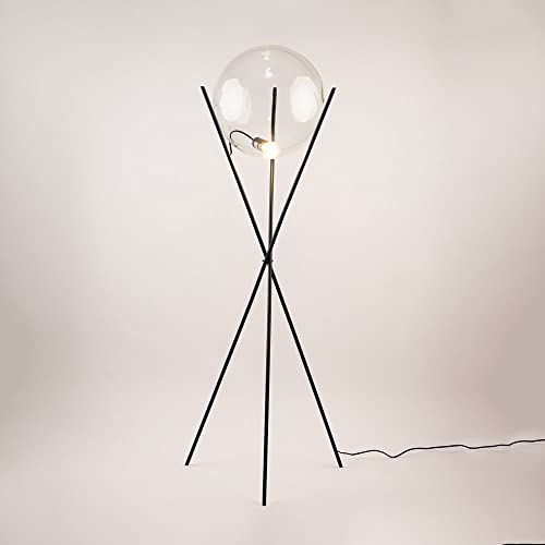 s.luce Orb Tripod Glaskugel Stehlampe Dreibein Wohnzimmerlampe Dimmbar, Glasfarbe Klar, Dreibein Schwarz