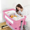 Ihoming Baby Stubenwagen Nachttisch, Babybett Beistellbett mit Aufbewahrungskorb, einfach zusammenklappbare Stubenwagen, verstellbares Babybett für Säugling Neugeborene, reines Rosa