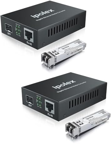 ipolex Gigabit Ethernet Medienkonverter, 1,25G SFP Port Glasfaser Medienkonverter, Multimode LC Medienkonverter mit einem SFP-SX Transceiver Modul (850-nm, 550-m@OM2OM3MMF). 2-Pack.