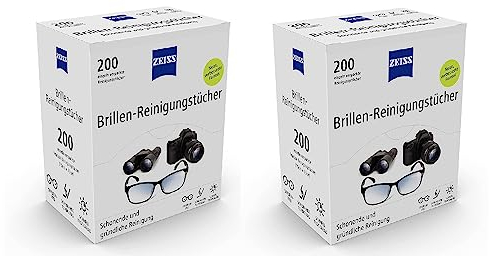 ZEISS Brillen Reinigungstücher oder Reinigungsspray zur schonenden & gründlichen Reinigung Ihrer Brillengläser - alkoholfrei (2x200)