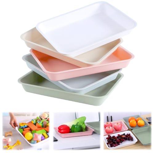 ADERTOS 5 PCS Serving Trays Plastic Serving Platters Dishes Anti-Slip Food Trays Rectangular Dinner Tray Multi-color Art Activity Tray Craft for Snacks Food Fruit Cookies Tea Beads - 30.5x23x4.5cm