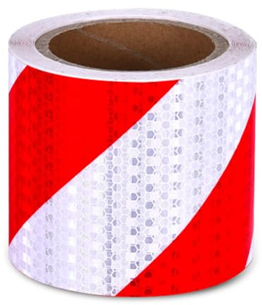 RANJIMA Reflektorband Selbstklebend, 10cmx10m Reflektierendes Klebeband Rot Weiß Streifen, Selbstklebend Warnklebeband Reflektierende Aufkleber Reflective Tape für Auto Straße Sicherheit Markierung