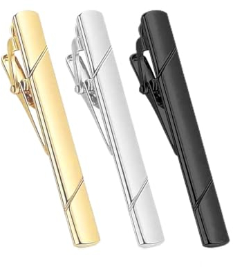 KAPSING Lot de 3 Pinces à Cravate pour Homme, Pinces à Cravate en Cuivre, Pinces à Cravate Fines de Style Business, épingles à Cravate (Or/Argent/Noir)(gold/silber/schwarz)