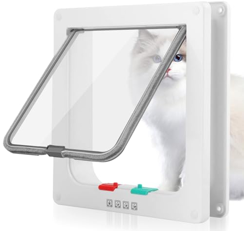 Katzentür, Sicherheits-Haustier-Tür mit 4-Wege-Schloss, wetterfest-einfache Installation Cat Klappe Tür für Innen Außentür, Fenster, Wand (23.5 * 25 * 5.5cm Klappe)