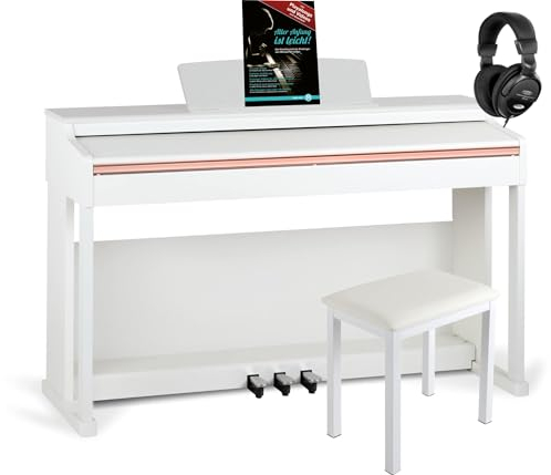 McGrey DP-19 WM E-Piano Set - 88 gewichtete Tasten mit Hammermechanik und Anschlagdynamik - 8 Klänge - Tastaturabdeckung - inkl. Klavierbank, Kopfhörer und Klavierschule - Weiß matt