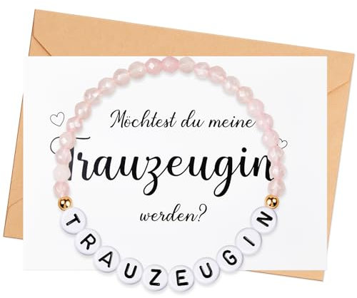 Otuuz Trauzeugin Brautjungfer Geschenk Trauzeugin Fragen Stretch Armband Möchtest Du Meine Brautjungfer Werden Karte mit Umschlag Hochzeit JGA Schmuck(Trauzeugin1)