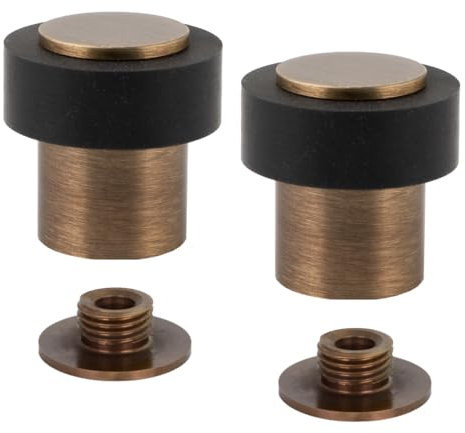 EVI Herrajes | Pack of 2 Antique Brass Door Stop | Ø24x35mm | Floor Mounted | Silicone Protection | Includes Screw + Fastening Plug | Model I-18024X35-CBCU