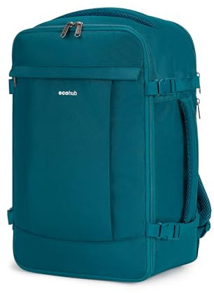 ECOHUB Ryanair Cabin Bags 40x20x25,20L Anti-Theft Underseat Carry On Travel Backpack, Recycled Hand Luggage Bag with Laptop Compartment,Flight Rucksack Bag for Men Women, Blue Green (Patent Pending)