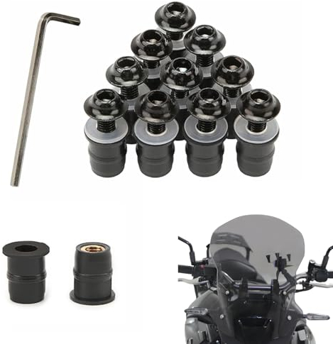 Motorrad Windschild Befestigung Schrauben,10pc M5 Windschutzscheiben Schrauben,Verkleidung Scheibe Bolzen,Motorrad Windschild Befestigung Schrauben,Windschutzscheiben Bolzen Schrauben,5MM,Schwarz