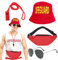 UILYNIU 4 Stück Lifeguard Kostüm, Rot Baywatch Fischerhüte Sonnenbrille Sportpfeifen Hüfttasche, Bademeister Fasching Kostüm für Herren Damen Rettungsschwimmer Erwachsener Halloween Karneval (Rot)