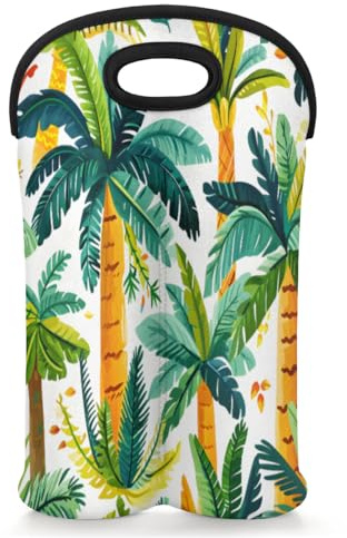 Mintoprints Tropische Palmen-Wein-Tragetasche für 2 Flaschen, Palmen, Neopren, Weinflaschenhalter, Tragetasche, Weinkühltasche für Reisen, Picknick, Party