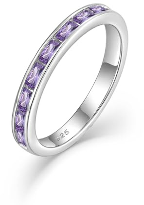 starchenie Damen Ewigkeitsringe 925 Sterling Silber Amethyst Geburtsstein 5A Zirkonia Verlobungsring Eternity Promise Ringe Größe 54