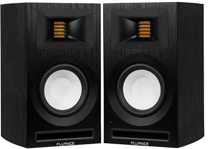 Fluance Ri71 Enceintes stéréo d'étagère avec tweeters AMT haute performance, pilotes 5, amplificateur 120 W pour musique, platine, TV, PC – HDMI, Bluetooth, RCA et caisson de basses (frêne noir)