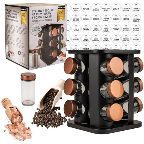 KARL HAUSMANN Portaspezie Girevole a 360° Con 12 Barattoli Rotondi in Acciaio Inox - Organizzatore per Cucine, Colore Nero