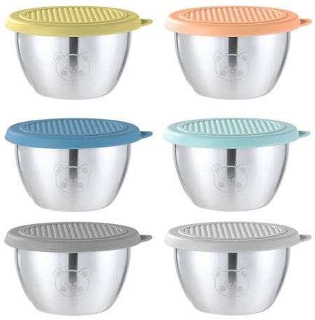 PLUSHCEWT 6Pcs 50ml/1.75oz Sauce Bowls with Lid Stainless Steel Dipping Bowls Sauce Cups Dipping Sauce Dishes Condiment Cups Small Sauce Dishes for Tomato Salad Dressing Barbecue Restaurant Home