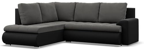 Mebligo - Ecksofa mit Schlaffunktion und 2 Bettkasten Dunkelgrau + Schwarz 230x89x200 (BxHxT) FORESTA - Links Eckcouch, Sofas & Couches, Couch L Form, Cauchsofa, Sofa Wohnzimmer, Ecke Sofa