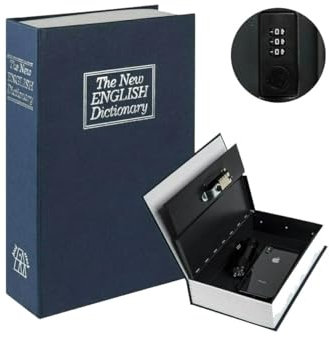 Dictionary Book Safe with Combination Lock, Hidden Storage Box, Steel Construction, Black