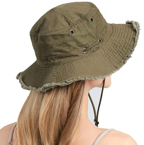 Sun Hats for Women Men Gardening Hat Wide Brim Packable Bucket Hat, Cotton Breathable UPF 50+ Fishing Hiking Safari Outdoor Hats Green