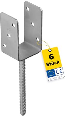 DMX - U Pfostenträger - Pfostenanker 6er-Set - Holzverbinder - Balkenschuh U profil - Pfostenträger 90x90 - Pfostenträger zum einbetonieren - Stützenfuß für Zaunpfosten, Holzpfosten, Terrasse, Carport