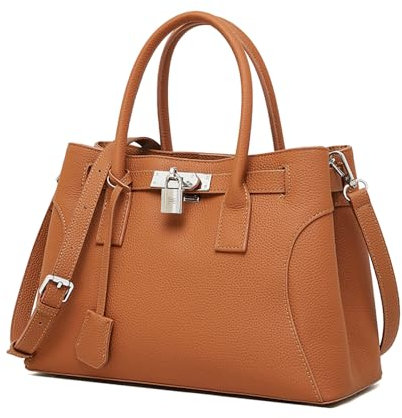 MOSAMHUA Ledertasche im Birkin-Stil - Edles Schultertragegestell mit Platinoptik (Großvolumige Business-Tasche) Designertasche mit Prägelede