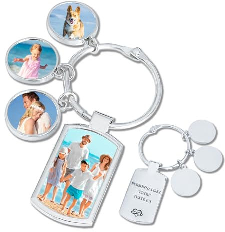 Porte Clef Personnalisable Avec Gravure De Photos Et D'icônes, Porte Clé Couple Coeur Personnalisé, Cadeau Pour Petit Ami, Petite Amie, Maman, Papa, Noël, Saint-Valentin (Porte-clés - Quatre images)