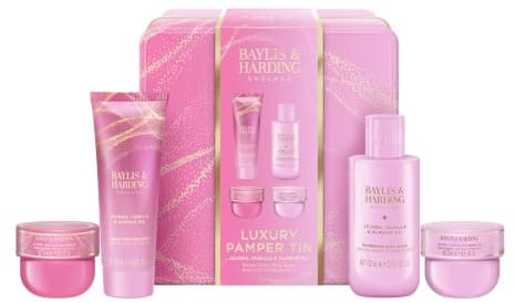 Baylis & Harding Signature Luxury Pamper Tin Gift Set 1 Pack | Jojoba, Vanilla & Almond Oil, Vegan Friendly