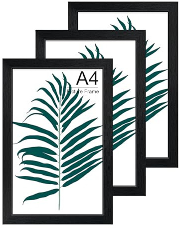 WENGTIAO 3er Set Bilderrahmen A4 Schwarz, Holzrahmen Fotorahmen | für Fotos Bilder Poster, A4 Bilderrahmen Dicke 2cm zum Horizontal oder Vertikal für Wand Aufhängen oder Tischdekoration