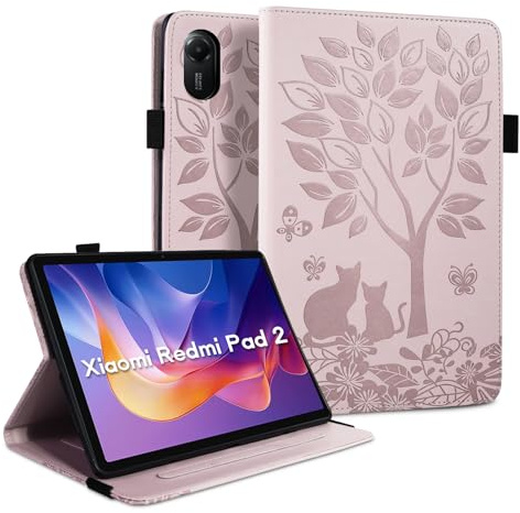 LSPCASA Coque pour Xiaomi Redmi Pad 2 Hülle (11 Pouces 2025 Étui en Cuir PU Housse de Protection avec Porte-Stylo Support Etui Tablette Housse Xiaomi Redmi Pad 2-Rose