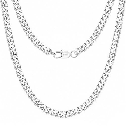 Mieoyue 925 Sterling Silber Panzerkette Halskette für Herren 5/7/9mm Breite Kubanische Gliederkette (7mm, 50.0 Zentimeter)