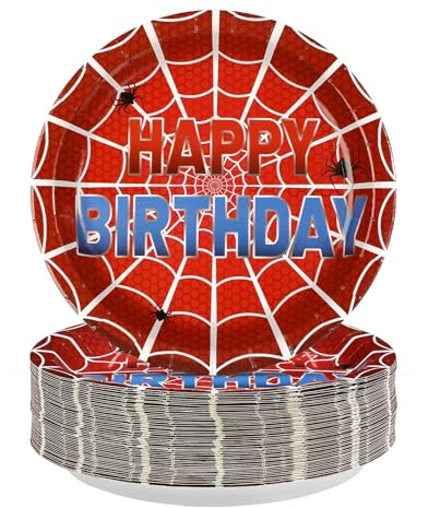 Greencian 50Pcs Spider Theme Web Birthday Paper Plates 9 Inch
