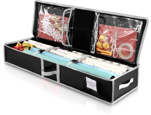 YEENAIV Geschenkpapier Aufbewahrung Aufbewahrungstasche aus Stoff (Schwarz) | Weihnachtsgeschenkpapier Rollen Aufbewahrungstasche, für Papier Anhänger & Schleifen 103 x 36 x 15.4 cm