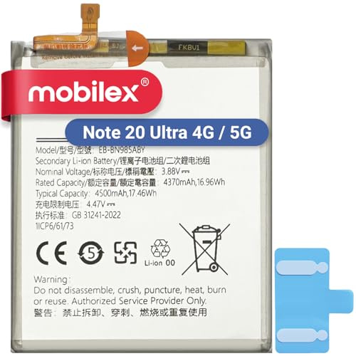 MOBILEX® Akku EB-BN985ABY kompatibel mit Samsung Galaxy Note 20 Ultra 4G / 5G | 4500mAh – OEM | Interner Ersatzakku mit Klebestreifen | Original-Kapazität