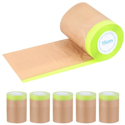 DBREAKS Papiers de Masquage Peintre Rouleaux 15 cm x 15 m, 6 Pièces Ruban de Masquage Autocollant, Bache Protection Peinture Kraft, pour Peinture Automobile, Protection Meubles, Revêtement du sol