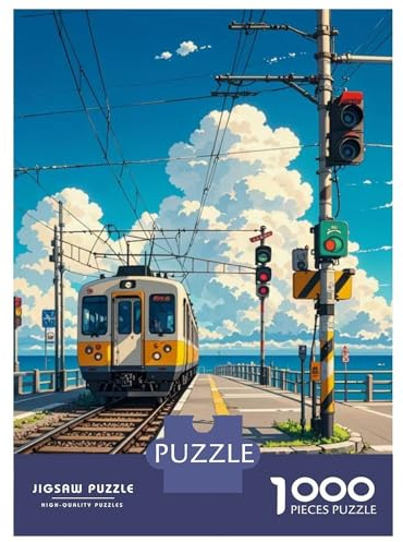 Zug 1000 Stück Umweltfreundliches Papier Familienpuzzle Steam Zug at City Crossing Sunny Puzzle-Liebhaber Einfach Zu Reinigen Familienbonding-Zeit Stundenlange 52x38cm/1000pcs
