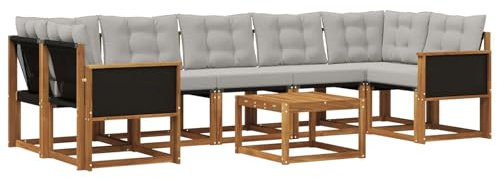 vidaXL Outdoor-Sofagarnitur mit Kissen 8 pcs Natürlich und Hellgrau, Akazienholz Garten Sofa Set, modernes Möbel, langlebige Terrasse Sitzgelegenheiten, Entspannung für deinen Hinterhof