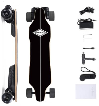 S4 Longboard Elektro Skateboard mit PU-Rad, 1000W Dual-Motor Elektrisches Longboard Maximale Belastung 100KG, 30KM Reichweite, Wasserdicht, 2.4G Stoßdämpfend Longboards für Kurze Stadtfahrten