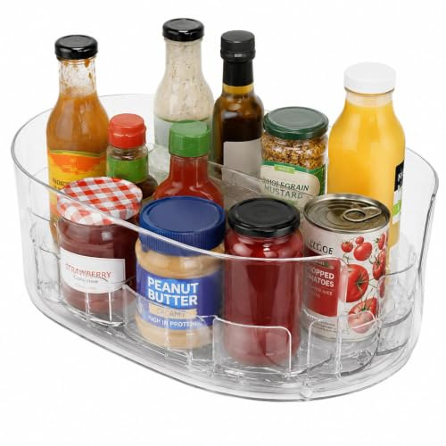 Lazy Susan Turntable Organiser for Fridge, 33cm Clear PET Rotating Rack | 360° Spice & Condiment Holder with Non-Slip Base, Perfect for Kitchen Cabinet, Pantry & Countertop Space-Saving Storage